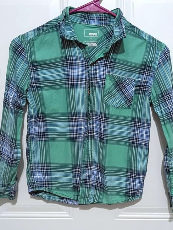 Sonoma Goods For Life Other - Sonoma Green/blue/white button up flannel, boys size 7